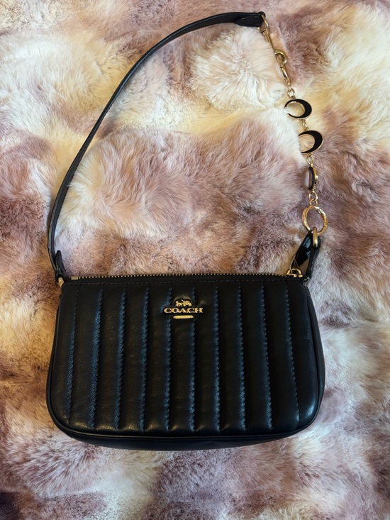 Coach Handbags - COACH Black Quilted Leather Shoulder Bag with Gold Chain Accent